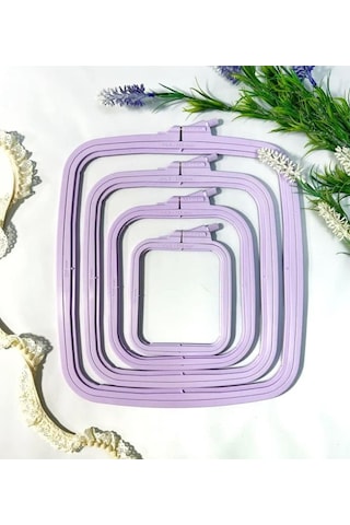 Lila Plastik Kare Nakış Kasnağı, Çapraz Dikiş Çemberleri, Zımba İğnesi Halkası 4 Parça Set