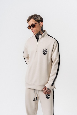 Respire Erkek Şerit Detaylı Yarım Fermuarlı Modal Sweatshirt Ekru