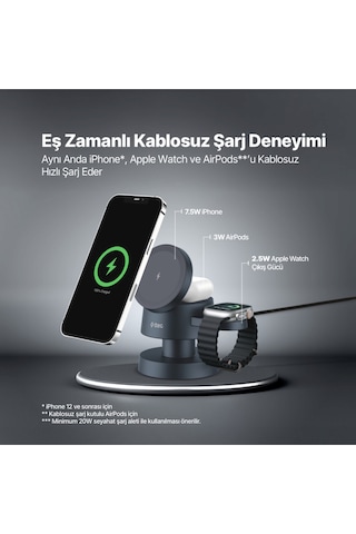 Aircharger Quattro Mini Magsafe 4 Ü 1 Arada Apple Uyumlu iPhone + Watch Airpods Led Aydınlatm