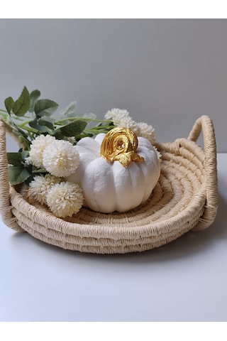 Dekoratif Balkabağı Orta Boy, Beyaz Altın Saplı Ev Dekoru, Masa Dekoru, Obje, Biblo