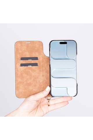 Bloomcase Sonat Urban Tan Hakiki Deri iPhone Uyumlu 17 Air 6.5" Folio Kılıfı Taba