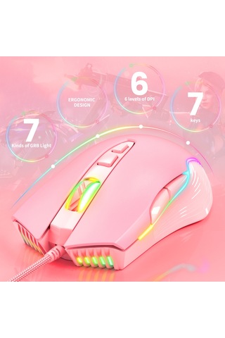 Onıkuma Cw905 Rgb Aydınlatma Kablolu Fare Pembe Diğer