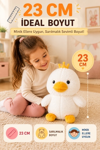 23 Cm Taçlı Beyaz Civciv Peluş Oyuncak Yumuşak Dolgulu Sevimli Çocuk Oyun Arkadaşı Dekor