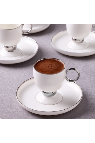 Aryıldız Margaux Platin 6 Kişilik Kahve Fincan Takımı Beyaz