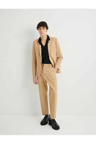 Koton Keten Ceket Blazer Slim Fit Düğmeli Cep Detaylı Bej 4sam50038hw Ekru
