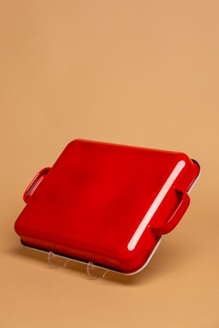 La Vita Rossa Vintage Emaye Kulplu Kırmızı Fırın Tepsisi Ebutay Kırmızı