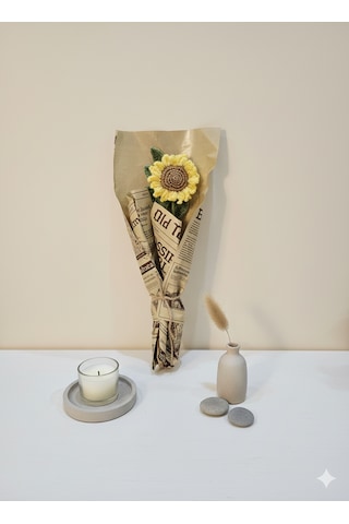 Sunflower Ayçiçeği Örgü Hediyelik Çiçek Kahve - Sarı