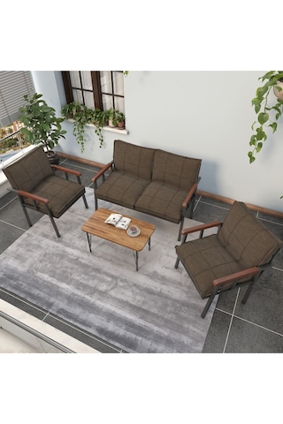 Mygusi Modern Balkon, Bahçe, Cafe - Metal Kanepe Koltuk Takımı - 2+1+1 Sehbalı Kahve