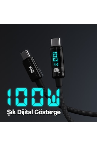 Bix BX09CC 100 W Type-C Led Ekranlı Şarj ve Data Kablosu 1 M Siyah
