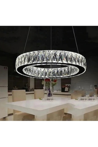 Modern Krom Sarkıt Kristal Taşlı Power Led Kumandalı 3 Renk Avize