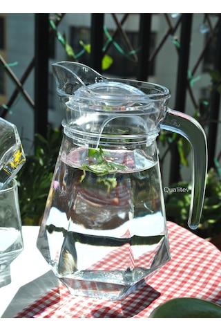 7 Parça Cam Bardak Ve Kapaklı Sürahi Seti 1,2 Lt Su Şişe