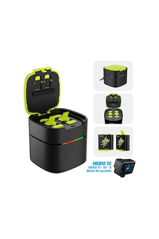 GoPro İkili Şarj Cihazı + 2 ADET Yedek Batarya ( GoPro Hero12 Black / Hero11 Black / Hero10 Black / Hero9 Black İçin)