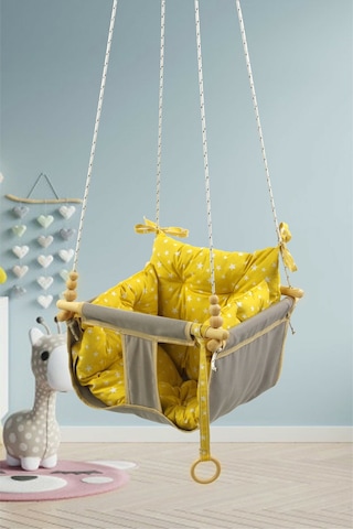 Bundera Wag Swing Gri Çocuk Ahşap Salıncak Bebek Hamak