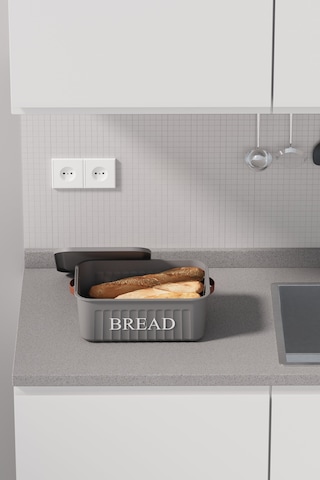 Kapaklı Plastik Ekmek Kutusu , Kulplu , Dekoratif Ekmek Saklama Kutusu , Ekmeklik Gri Gri