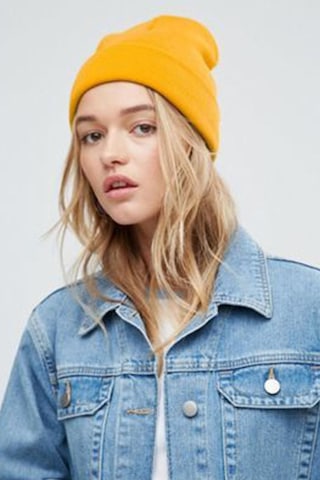 Unisex Kışlık Hardal Katlamalı Bere Hardal