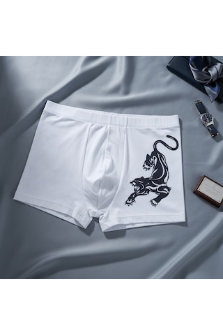 Bonbon Erkek Flok Panter Baskılı Beyaz Renk Boxer Bb2765