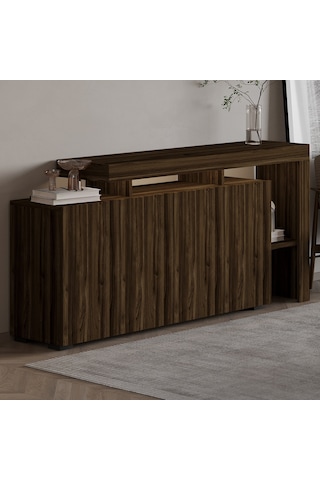 İnarch Dizayn Beliz Led Işıklı Modern Konsol 170 Cm, 4 Kapaklı Ve İç Raflı Depolama, Tasarım Ceviz