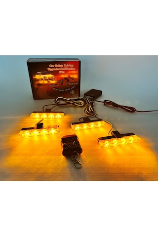 Turuncu Panjur Led 4lü Çakarlı Modlu Kumandalı 12v