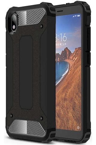 Kilifone - Xiaomi Redmi 9a Uyumlu - Kılıf Çift Katman Koruyucu Crash Military Tank Kılıf - Siyah Siyah