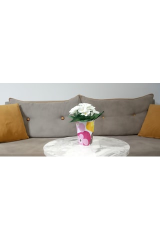 Vazoda Çiçek Dekoratif Beyaz Yapay Çiçek Vazo Dahil Kırmızı Papatya 7 x 7 x 16 CM