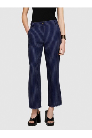 Sisley %100 Keten Paçaları Dikişsiz Düz Paça Çizgisiz Pantolon Kadın Haki Mix Pantolon - 324p4nthlf055