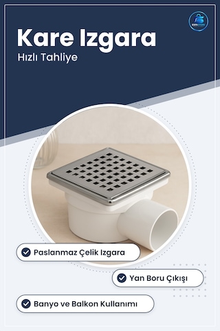 Paslanmaz Yer Süzgeci Banyo Balkon Drenaj Kare Izgaralı Tıkanmaya