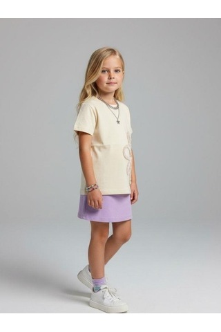 Zekids Kız Çocuk Çiçek Nakışlı Tasarım T-shirt-16889 Krem