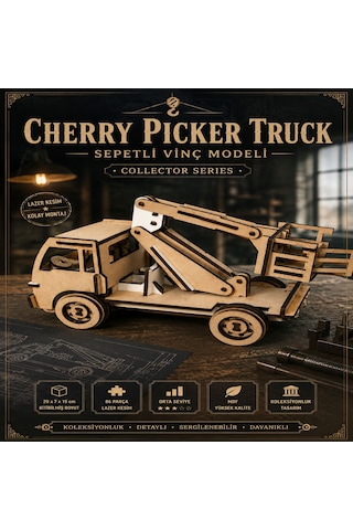 Cherry Picker Truck Ahşap Maket Seti Dıy Sepetli Vinç Modeli Koleksiyoner Serisi 86 Parça