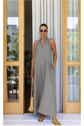 Defymoda V Yaka Paraşüt Elbise Çok Renkli