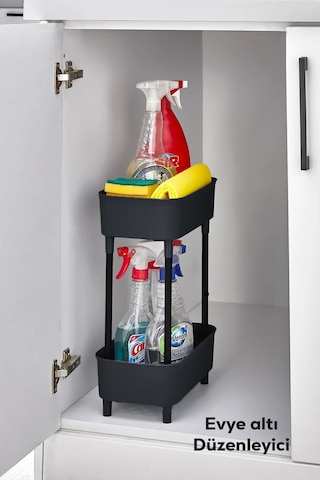 Porsima 1131 İki Katlı Çok Amaçlı Düzenleyici Raf Siyah