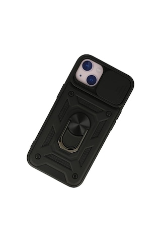 Newface Apple iPhone Uyumlu 13 Kılıf Pars Lens Yüzüklü Silikon Glblseme - 82 - Siyah