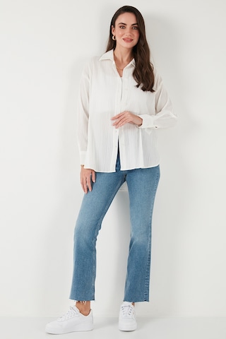 Lela Regular Fit Uzun Kollu Dokulu Bayan Gömlek 6772799 Beyaz