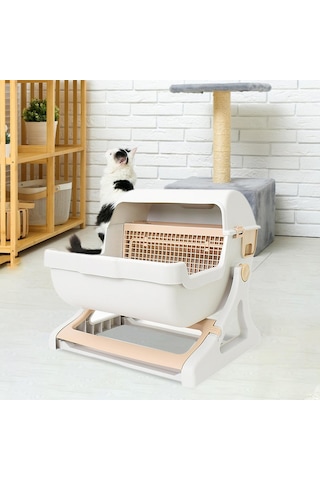 Suntek Pet Yarı Otomatik Hızlı Temizlenen Kedi Kumu Kutusu Bej