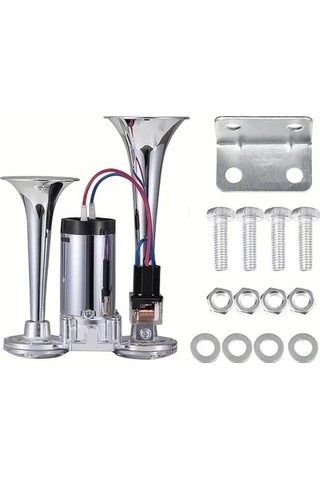 Pazly Silvery 12v Çift Boru Araba Kornası Elektrikli Pompa - Tüm 12v Araçlar İçin