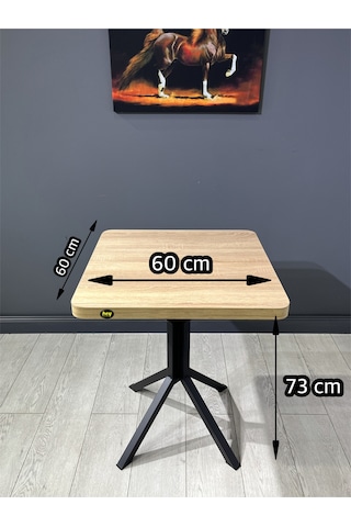 Zeren Sonoma Kare Mutfak Yemek Masası Balkon Masası Siyah Ayak 60 Cm Sonoma