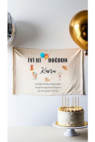 İsimli Doğum Günü Arka Fon Circus Temalı Flama Afiş Duvar Halısı 65x100cm Yatay Banner