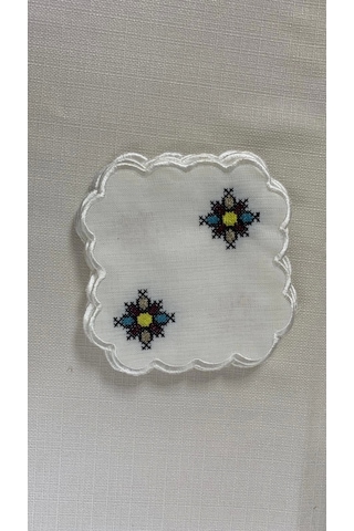 Nivemeshome Kanaviçe Nakışlı Kare 6 Adet Keten Kokteyl Peçetesi Kahve Yanı Sunumluk Çok Renkli