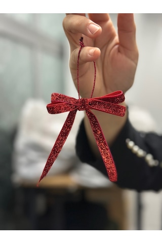 Paşateks 5li Set Simli Kırmızı Fiyonk Askılı Yılbaşı Noel Ağaç Süsü Ve Dekoratif Kurdele