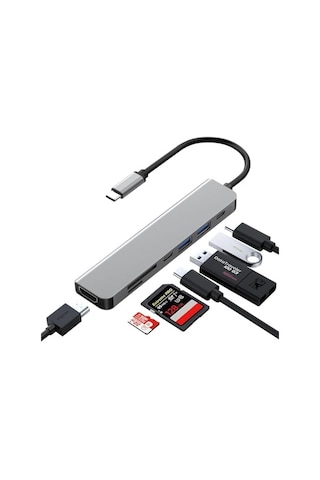 Ayrex C Çoklayıcı Hdmı Ethernet Sd Tf Kart Usb 3.0 2.0 Bağlantı Noktaları 100w Pd Şarj Gümüş