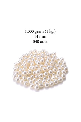 1.000 Gram 1 Kg. 14mm Krem Renk Plastik İnci Boncuk Çanta Ve Ta
