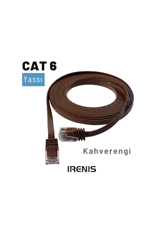 Irenis CAT6 Kablo Yassı Ethernet Network Lan Ağ İnternet Kablosu 20 M Kahverengi