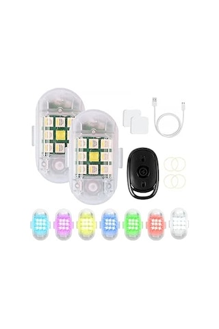 2'li Rgb Uzaktan Kumandalı Çakar Lamba Flaşörlü İkaz Lambası Rgb Flaşör Scooter Flaşör Lambası Çok Renkli