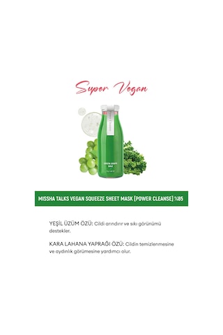 Missha Talks Vegan Squeeze Sheet Mask Vegan Yaprak Maske - Power Cleanser