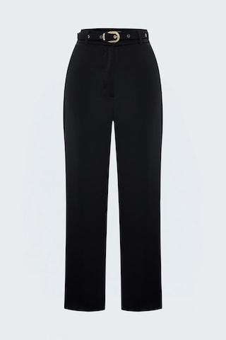 Sateen Kemer Detaylı Saten Klasik Pantolon - Siyah-137985