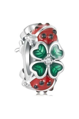 Fastbuy S925 Ayar Gümüş Zirkon Uğur Böceği Yonca Boncuk, Renkli Dıy Takı, Şanslı Kolye Çok Renkli