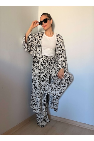 Ali Butik Zebra Desenli Kimono Pantolon Takım Zebra