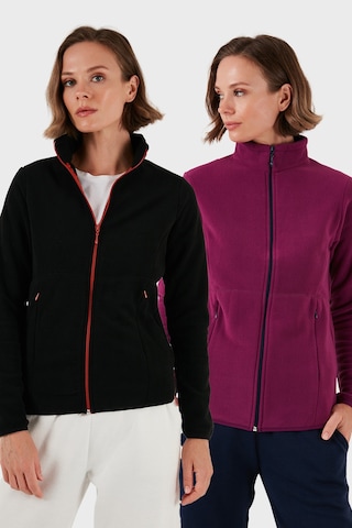 Lela Slim Fit Anti-Pilling Tüylenme Yapmayan Fermuarlı 2'Li Paket Polar Bayan Hırka 5907012S2 Mor-Siyah