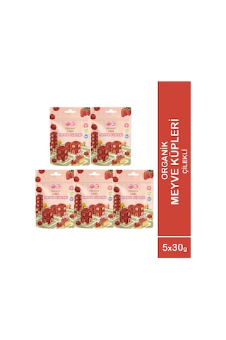 5'li Organik Çilekli Meyve Küpleri 5 X 30 Gr