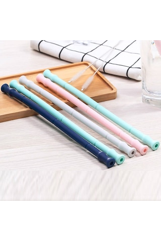 Skycity Yiyecek Kalitesi Silikon Katlanabilir Pipet Seti: Taşınabilir Kapsül Kutusu + Temizleme Fırçası - Küçük Gri