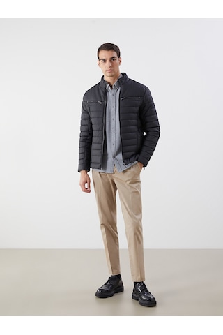 Lcw Vision Siyah Slim Fit Dik Yaka Erkek Deri Görünümlü Mont